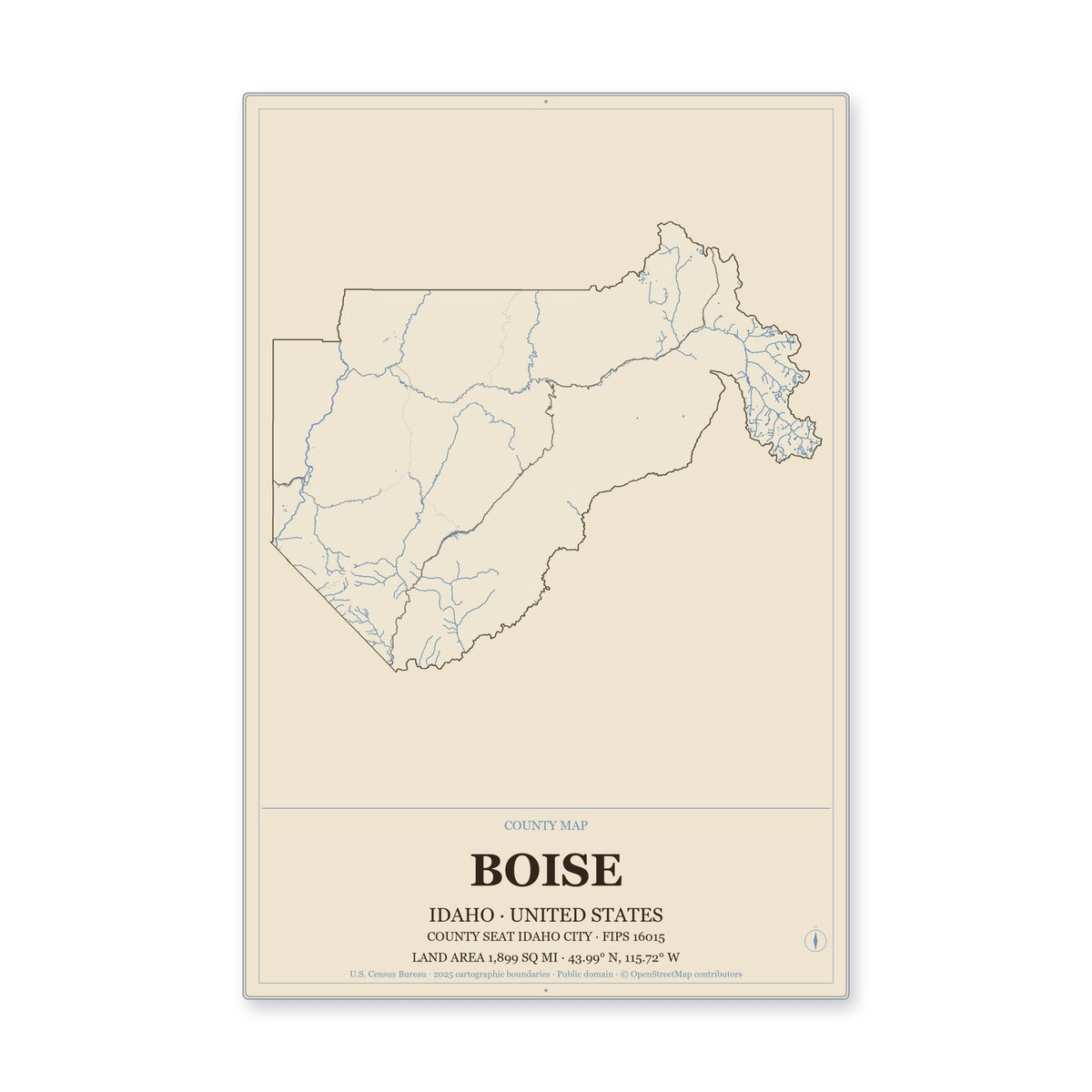 Boise County, Idaho Map Aluminum Sign in Heritage Nautical style