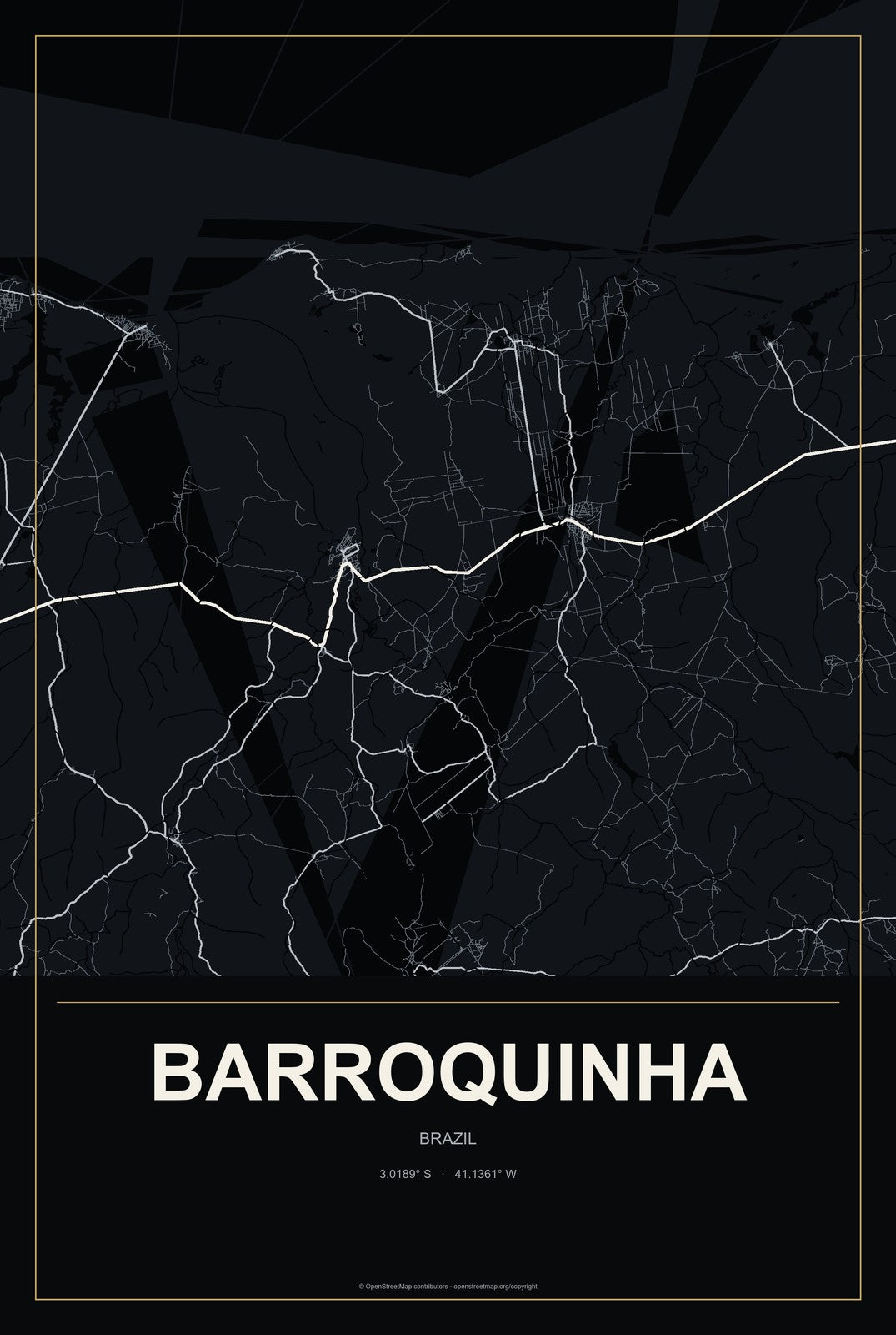Barroquinha, Brazil City Map Aluminum Sign in Metropolitan Noir style