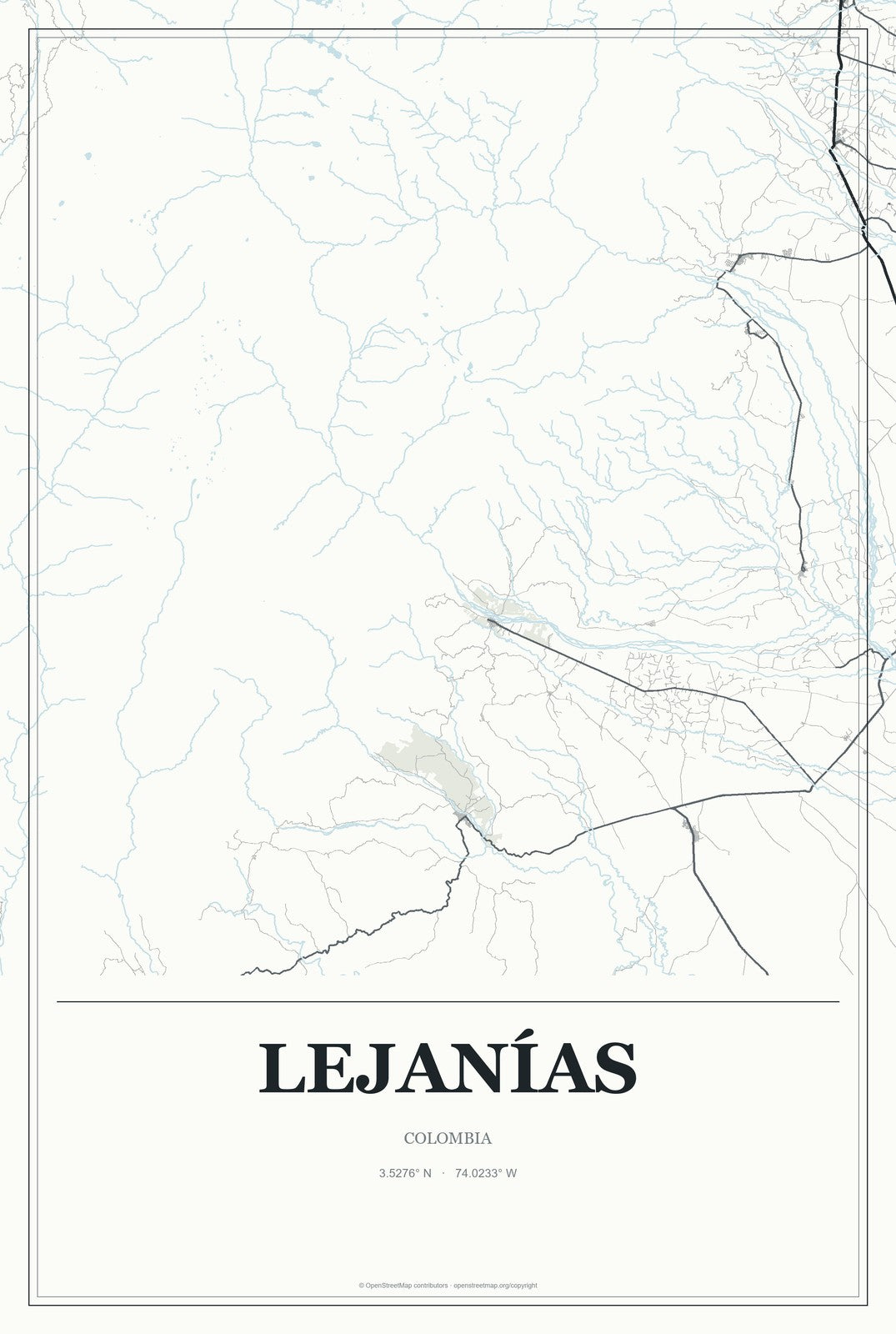 Lejanías, Colombia City Map Aluminum Sign in Gallery Air style