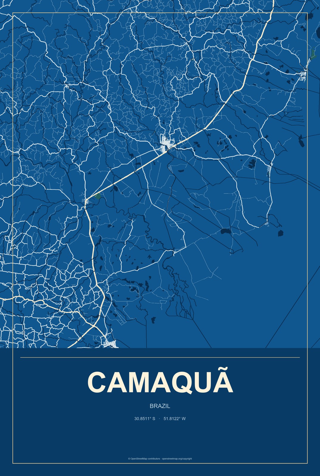 Camaquã, Brazil City Map Aluminum Sign in Harbor Cobalt style