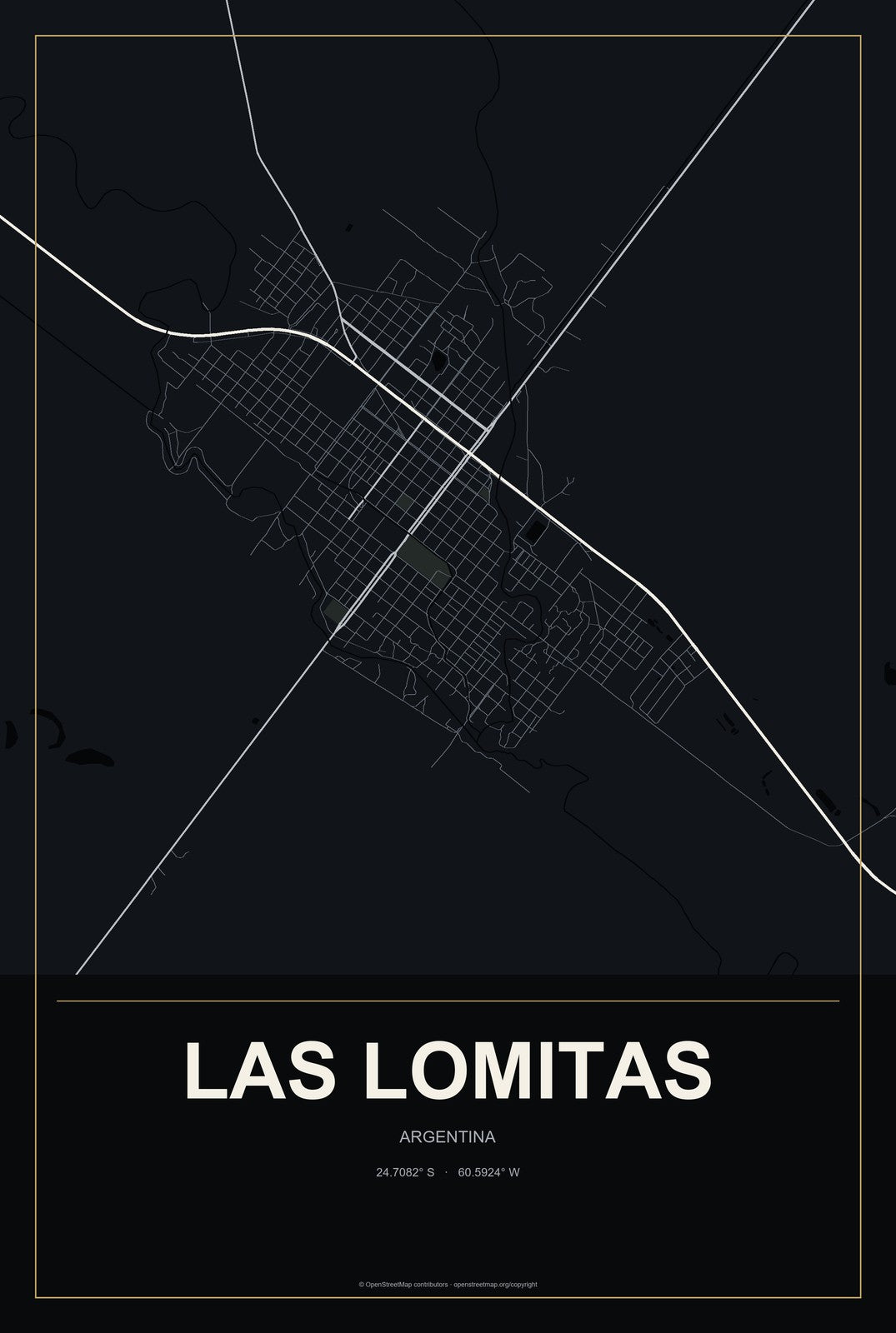 Las Lomitas, Argentina City Map Aluminum Sign in Metropolitan Noir style