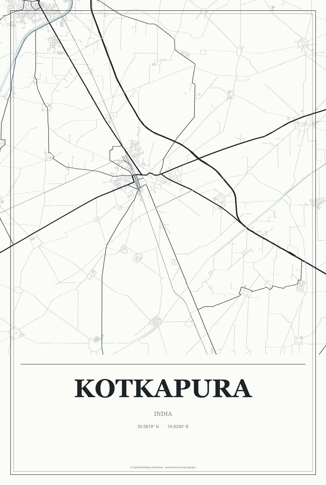 Kotkapura, India City Map Aluminum Sign in Gallery Air style