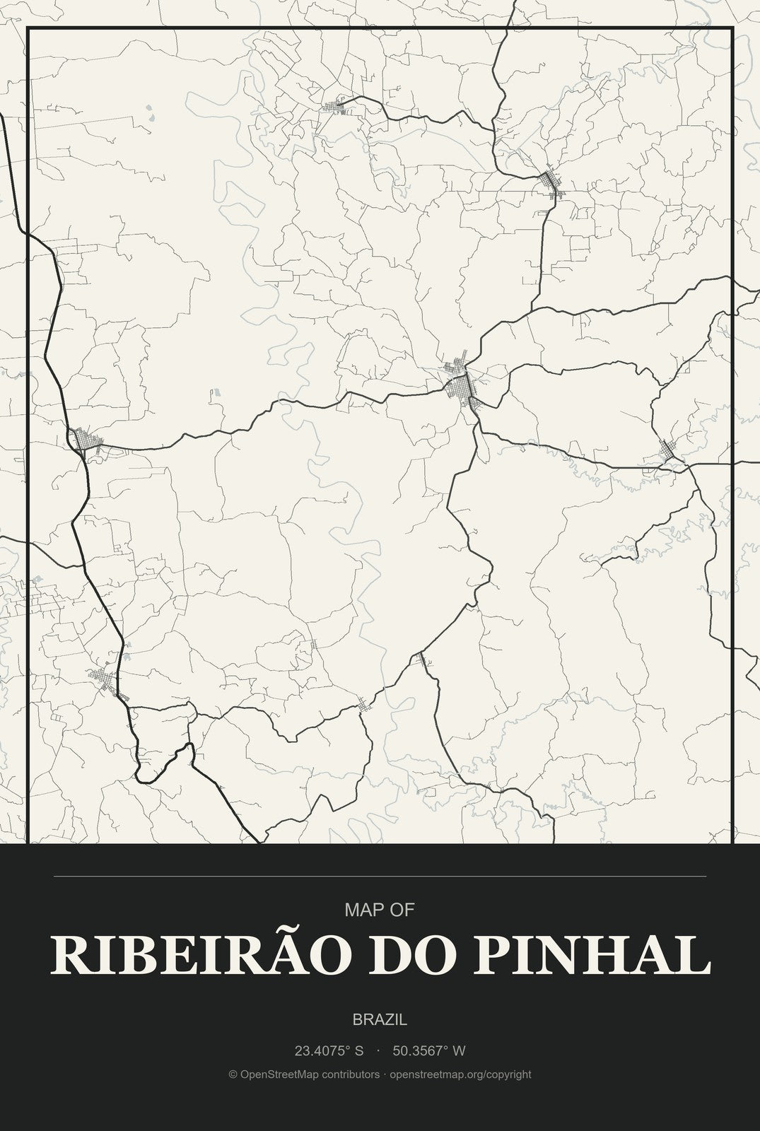 Ribeirão do Pinhal, Brazil City Map Aluminum Sign in Museum Plaque style