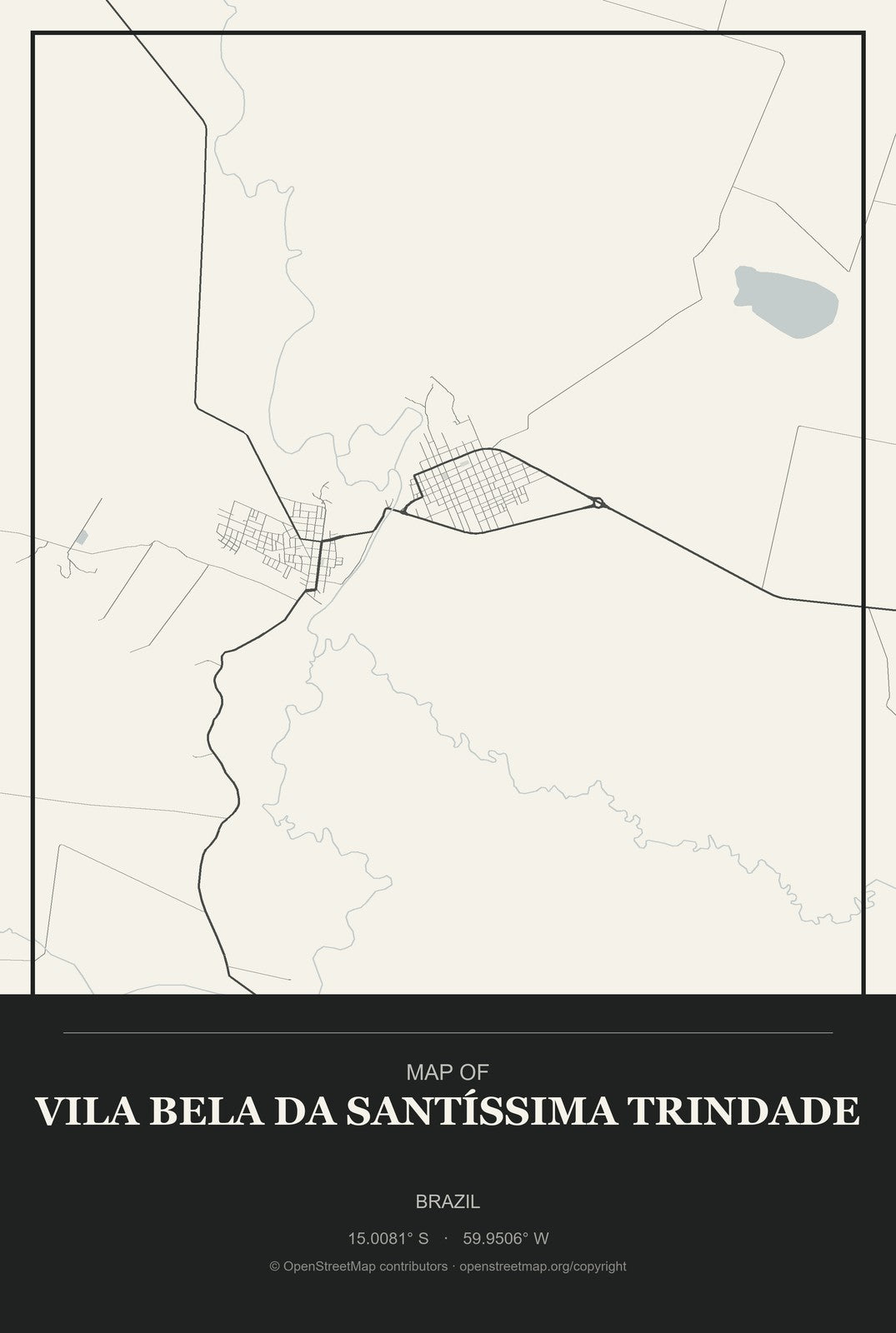 Vila Bela da Santíssima Trindade, Brazil City Map Aluminum Sign in Museum Plaque style