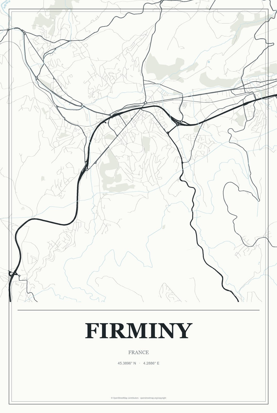 Firminy, France City Map Aluminum Sign in Gallery Air style