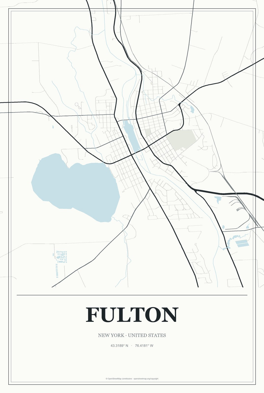 Fulton, New York City Map Aluminum Sign in Gallery Air style