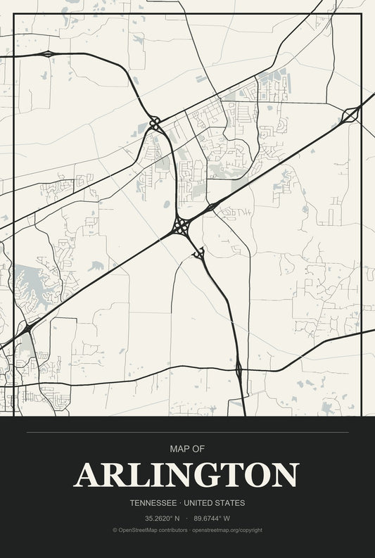 Arlington, Tennessee City Map Aluminum Sign in Museum Plaque style
