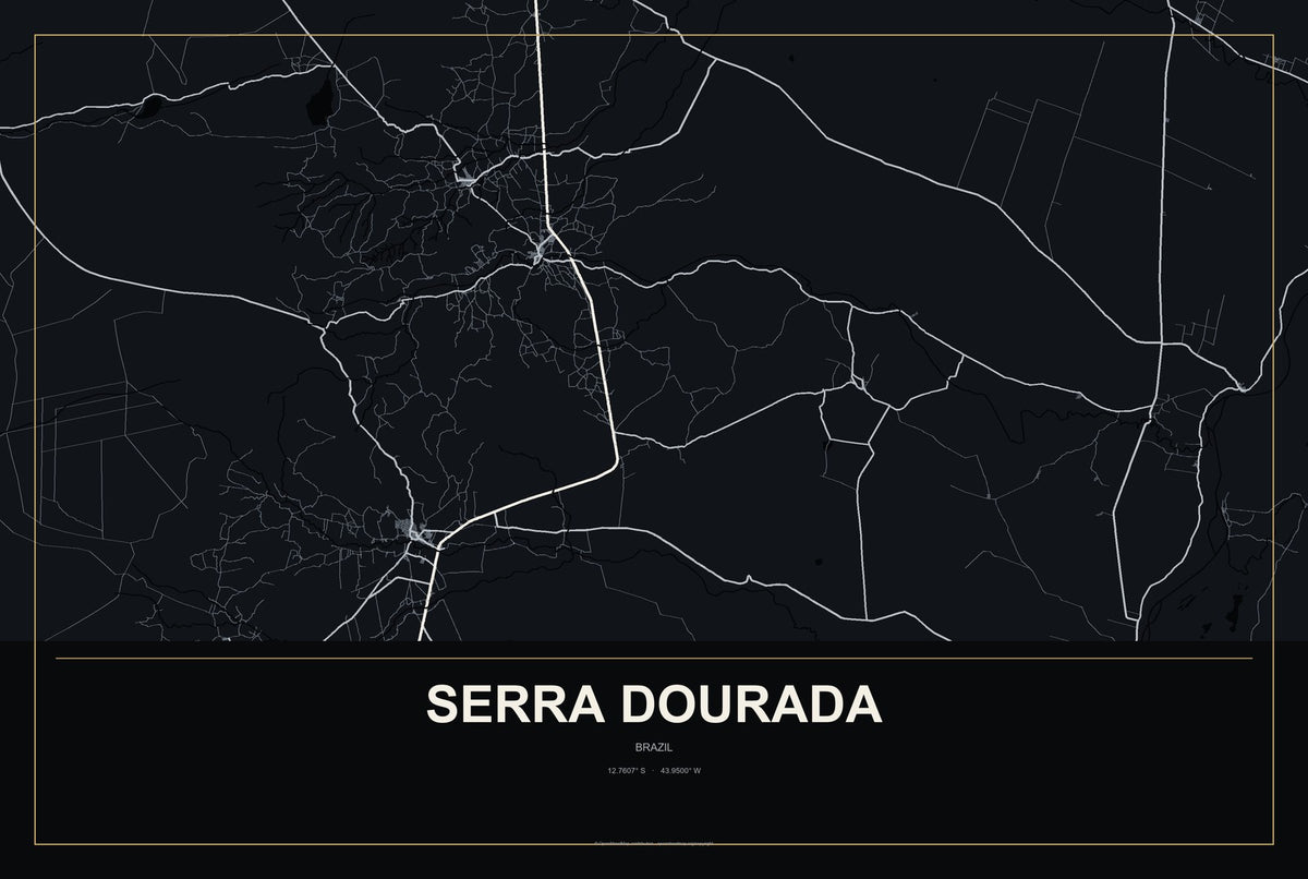 Serra Dourada, Brazil City Map Aluminum Sign in Metropolitan Noir style