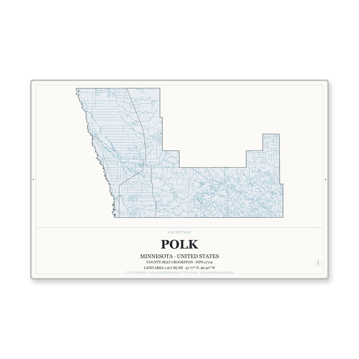 Polk County, Minnesota Map Aluminum Sign in Gallery Air style
