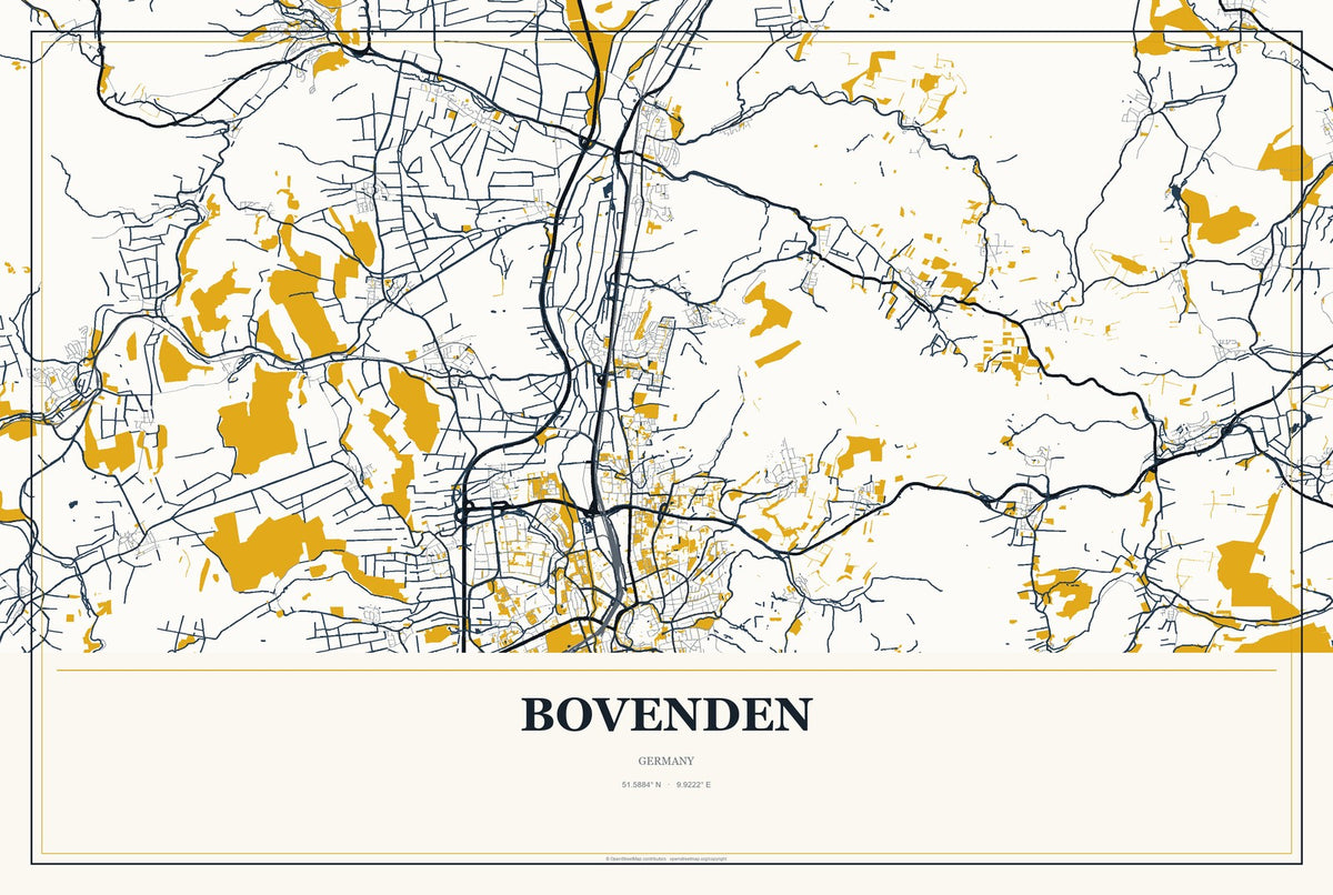 Bovenden, Germany City Map Aluminum Sign in Citrine Modern style