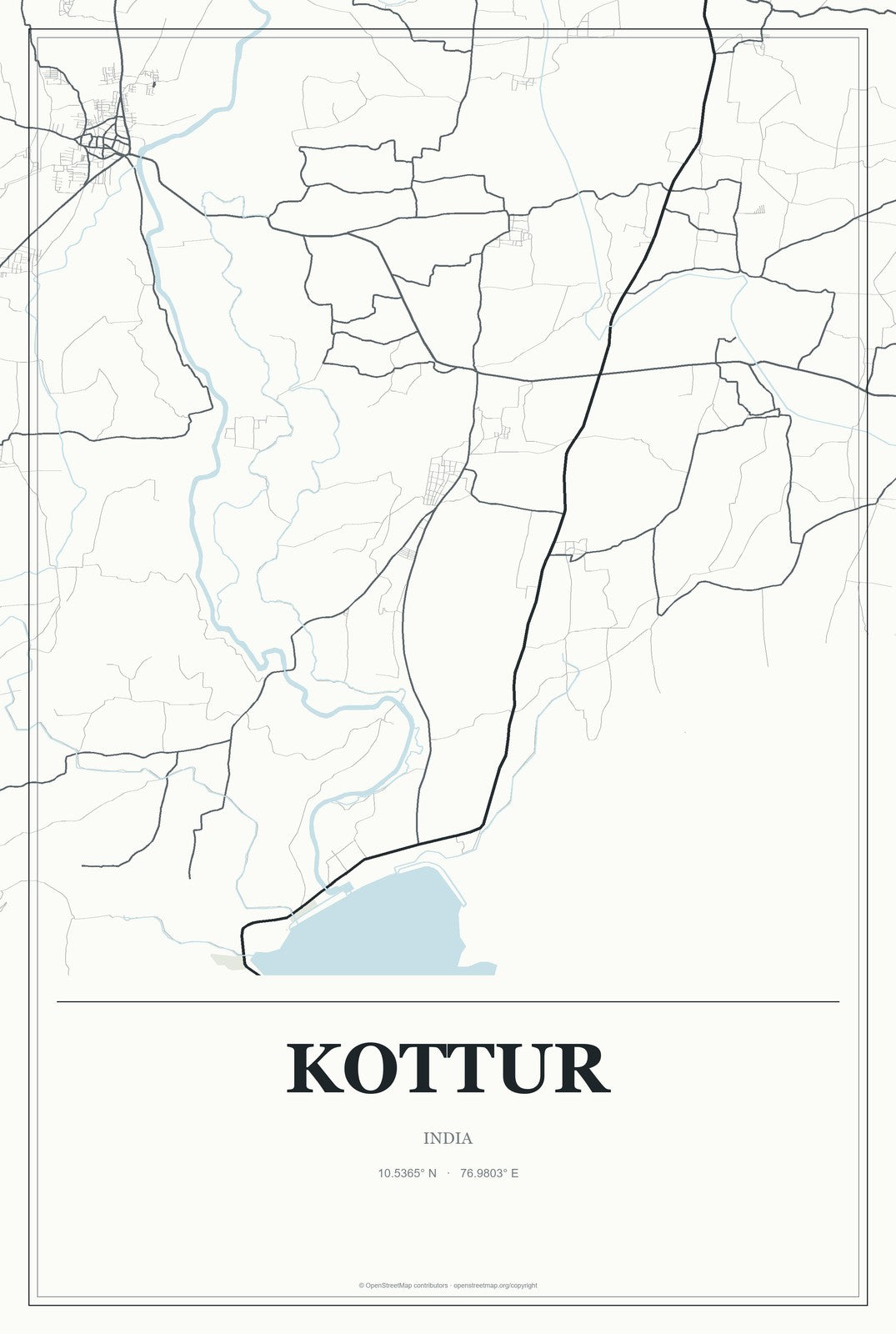 Kottur, India City Map Aluminum Sign in Gallery Air style