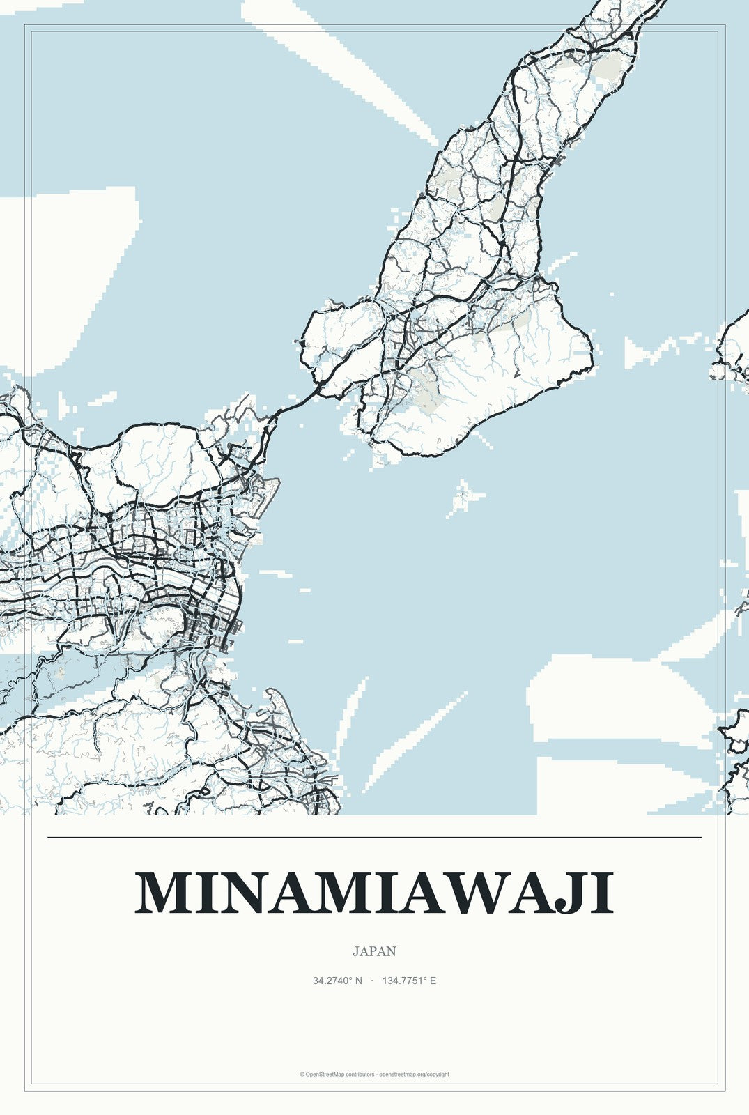 Minamiawaji, Japan City Map Aluminum Sign in Gallery Air style