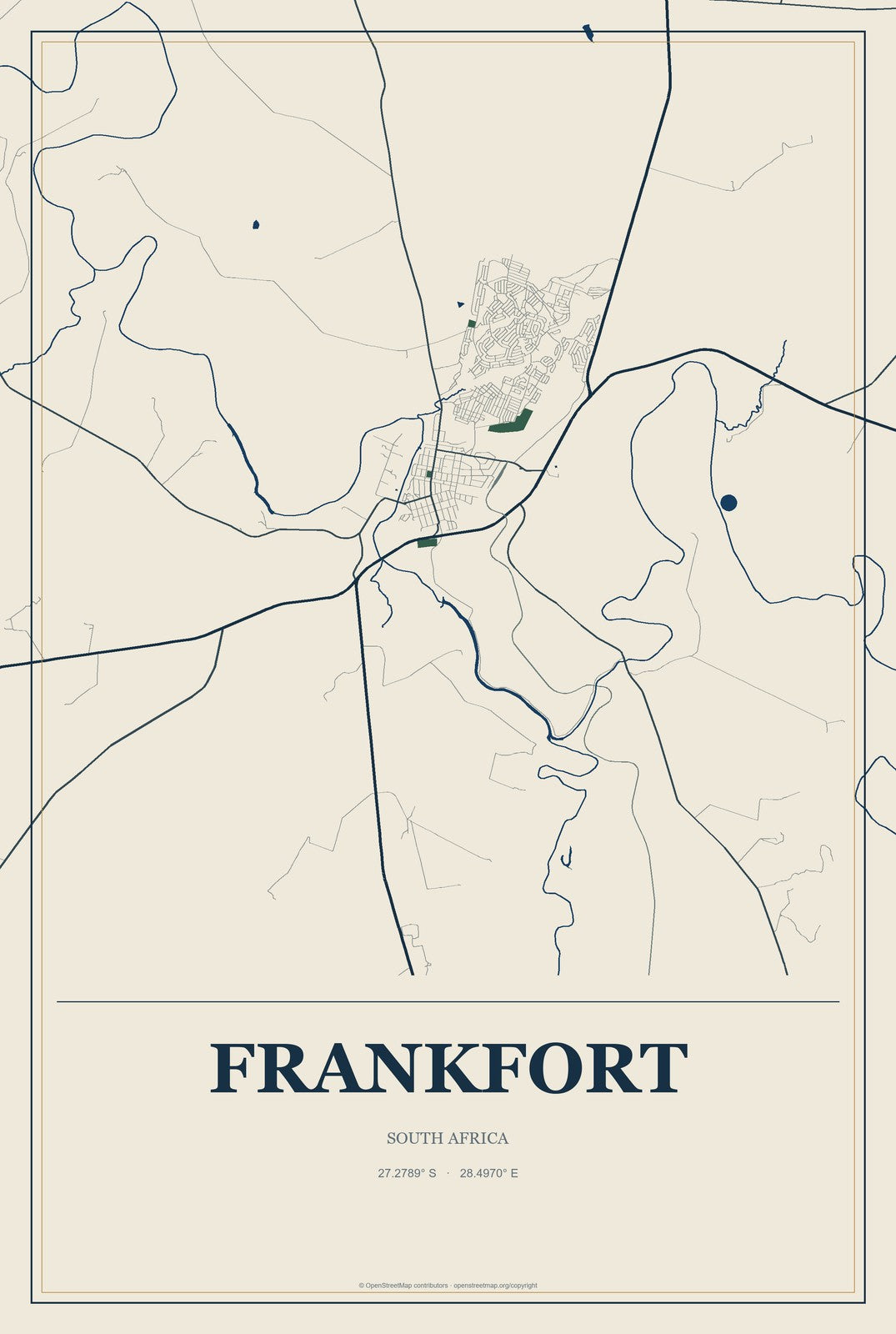 Frankfort, South Africa City Map Aluminum Sign in Coastal Cutout style