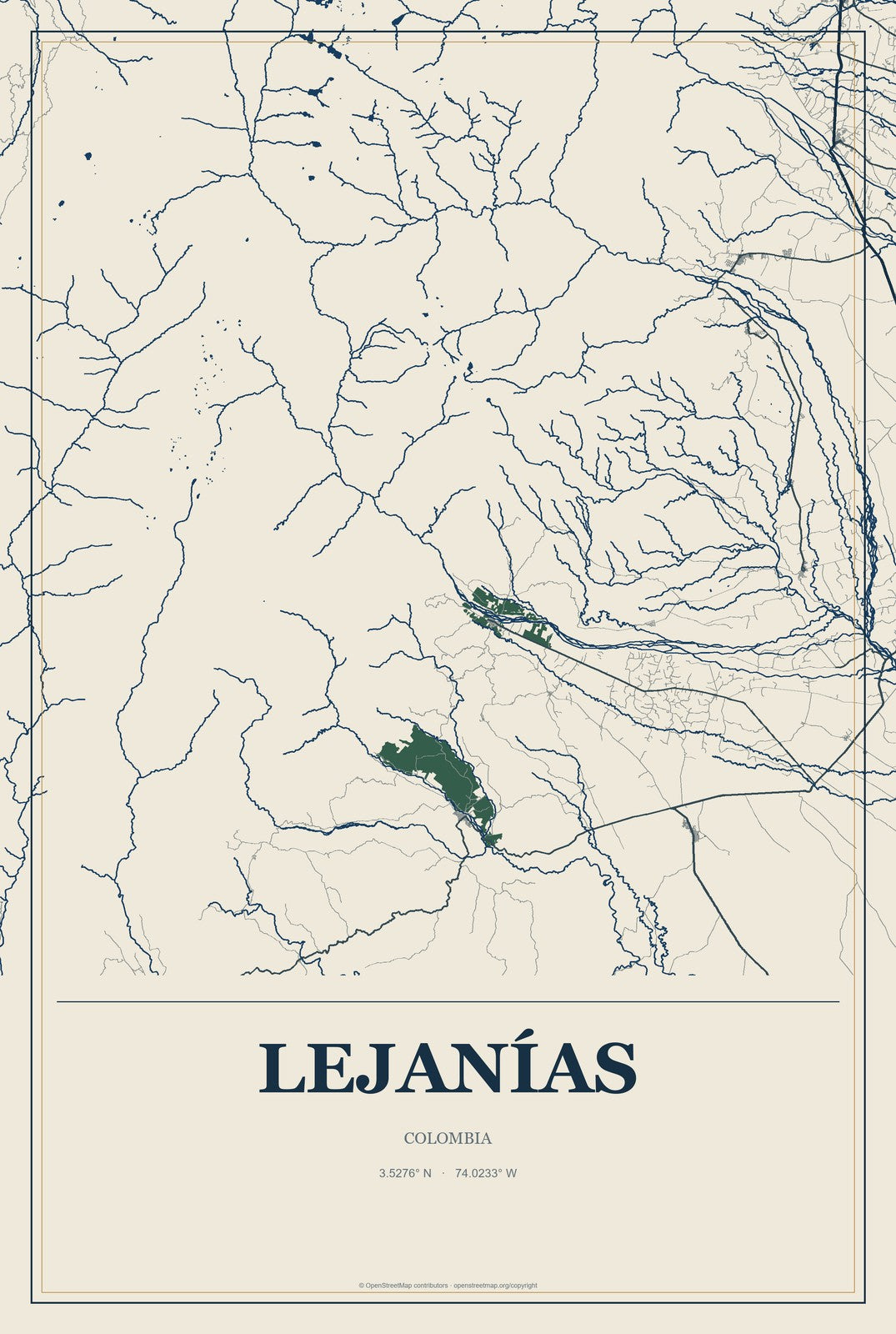Lejanías, Colombia City Map Aluminum Sign in Coastal Cutout style