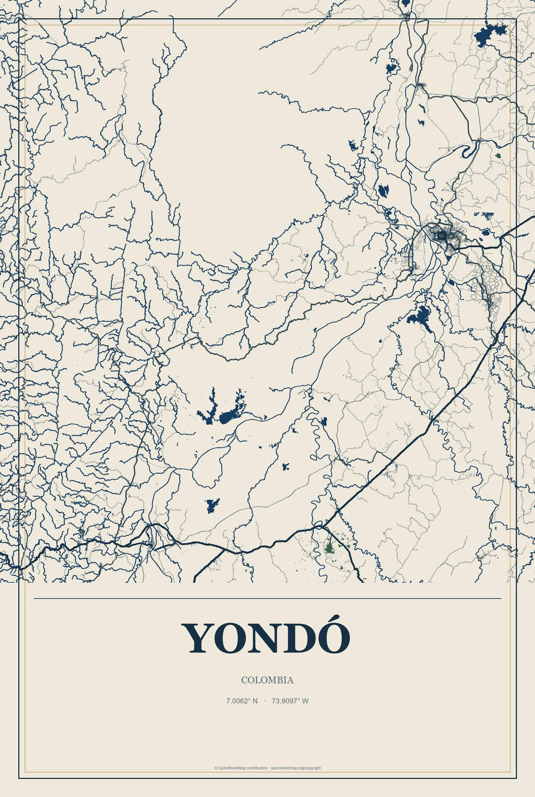Yondó, Colombia City Map Aluminum Sign in Coastal Cutout style