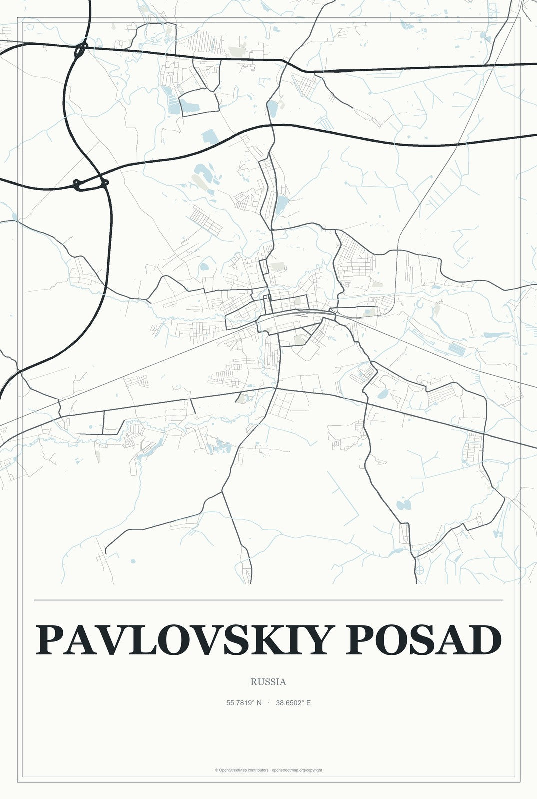 Pavlovskiy Posad, Russia City Map Aluminum Sign in Gallery Air style