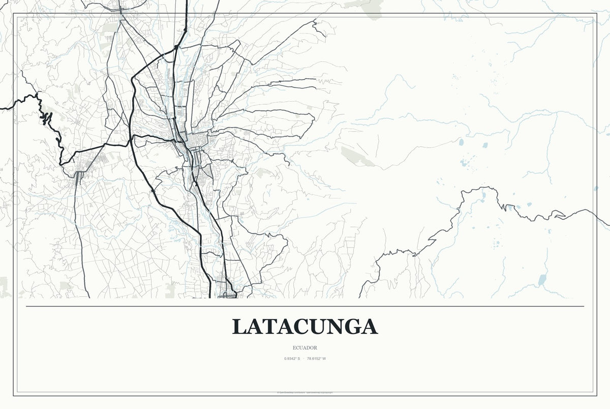 Latacunga, Ecuador City Map Aluminum Sign in Gallery Air style