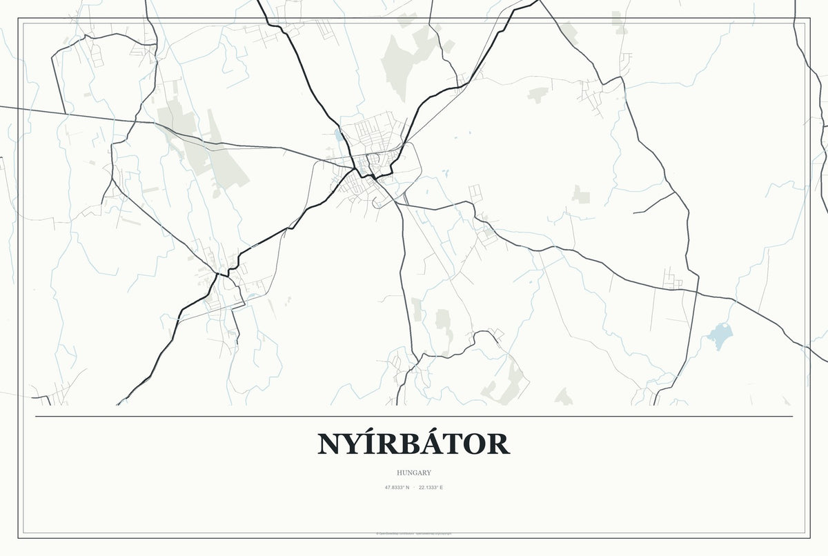 Nyírbátor, Hungary City Map Aluminum Sign in Gallery Air style