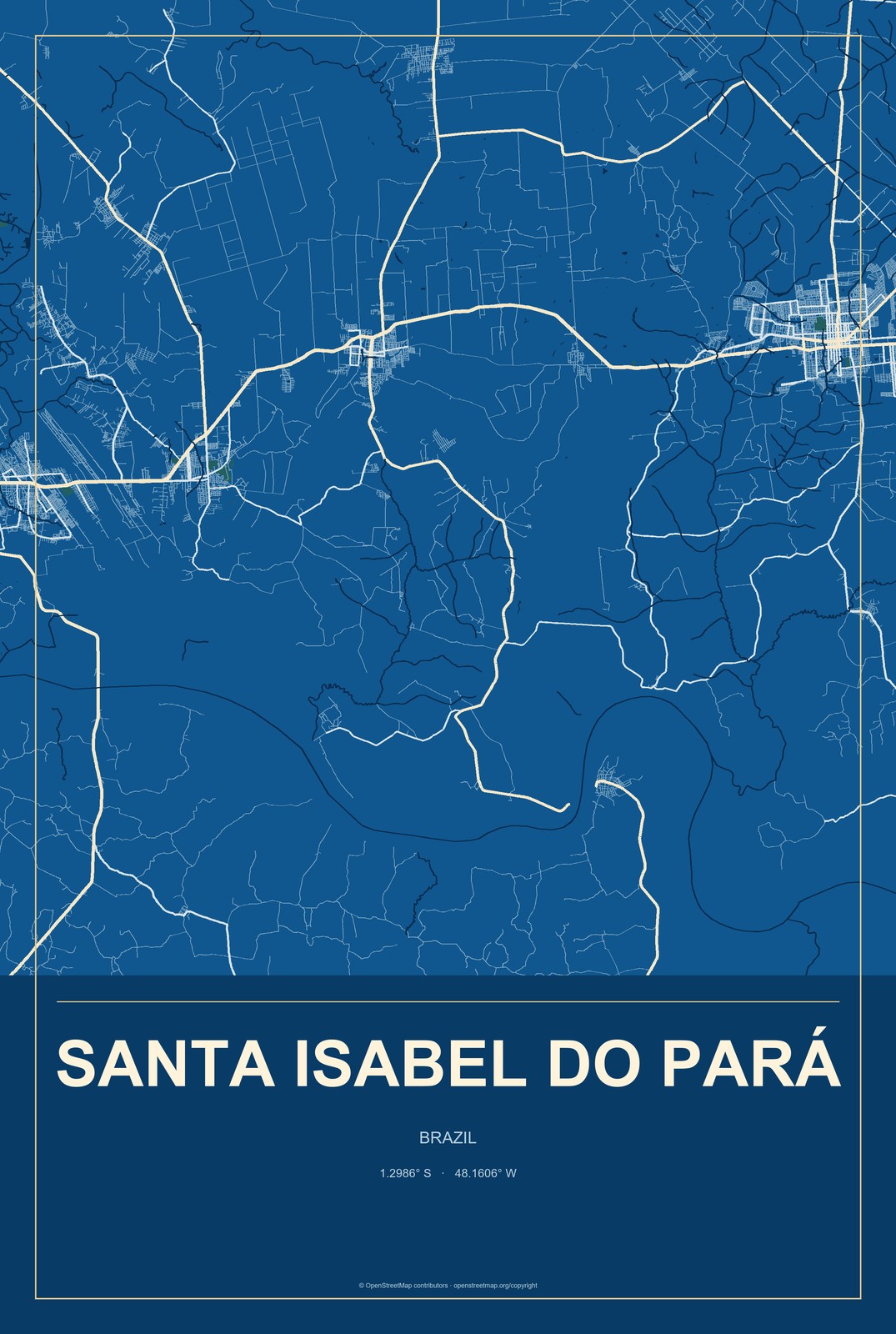 Santa Isabel do Pará, Brazil City Map Aluminum Sign in Harbor Cobalt style