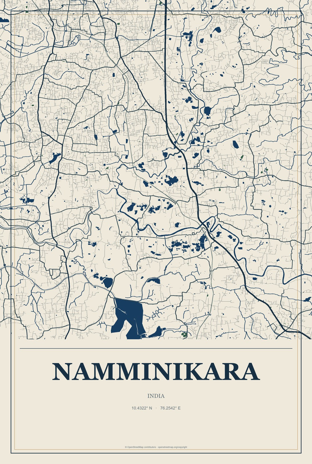 Namminikara, India City Map Aluminum Sign in Coastal Cutout style