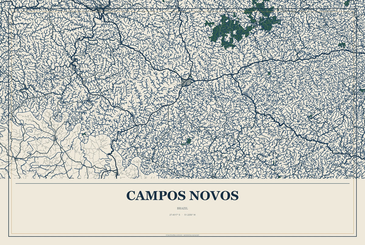 Campos Novos, Brazil City Map Aluminum Sign in Coastal Cutout style