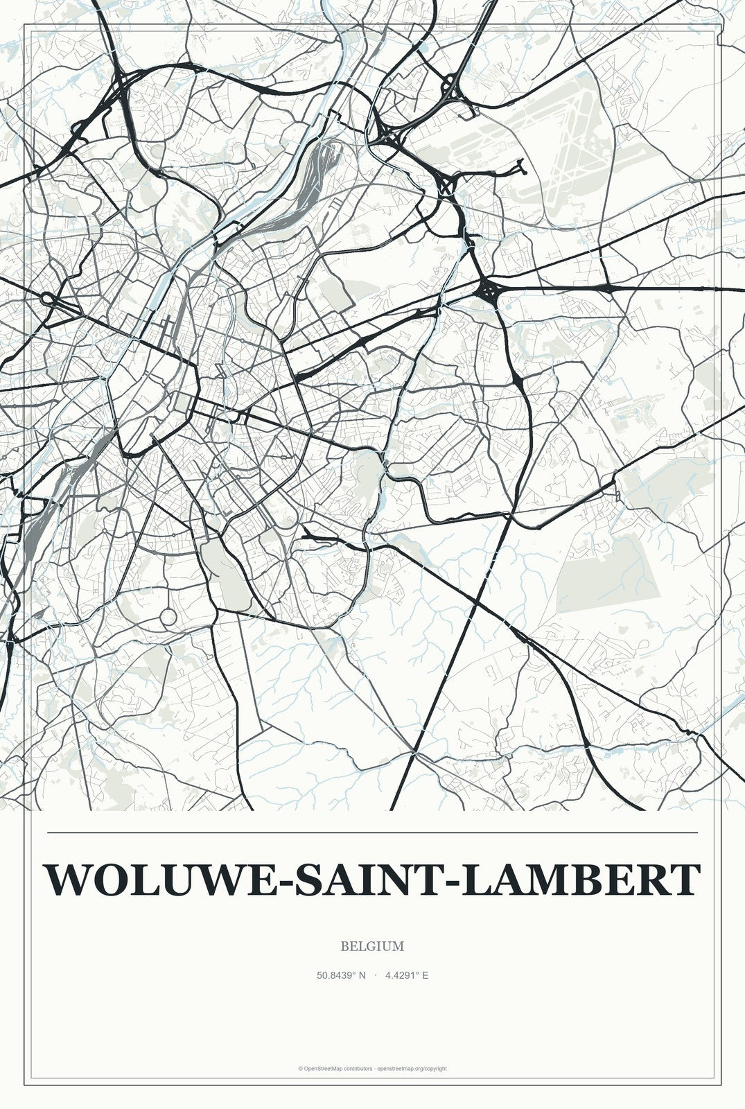 Woluwe-Saint-Lambert, Belgium City Map Aluminum Sign in Gallery Air style