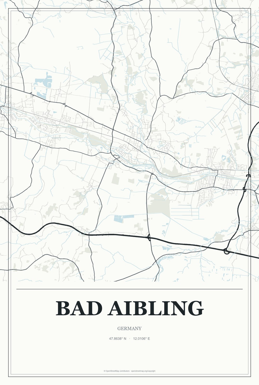 Bad Aibling, Germany City Map Aluminum Sign in Gallery Air style