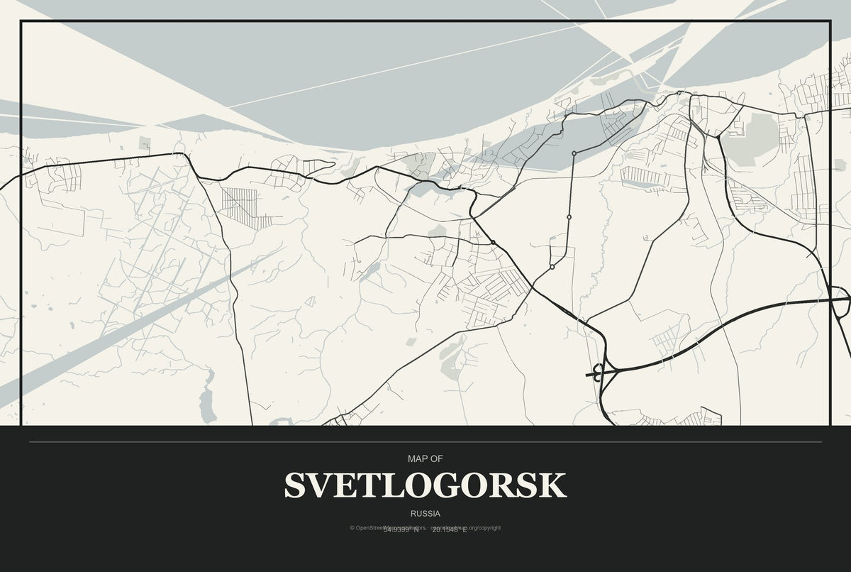Svetlogorsk, Russia City Map Aluminum Sign in Museum Plaque style