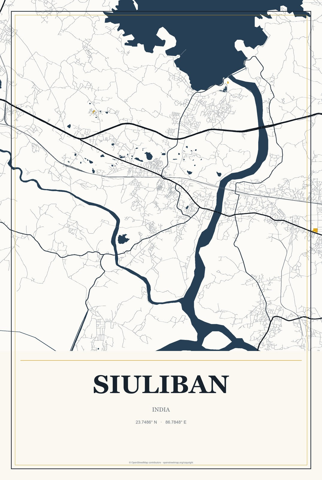 Siuliban, India City Map Aluminum Sign in Citrine Modern style