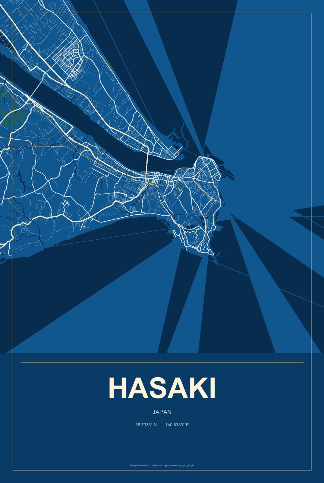 Hasaki, Japan City Map Aluminum Sign in Harbor Cobalt style