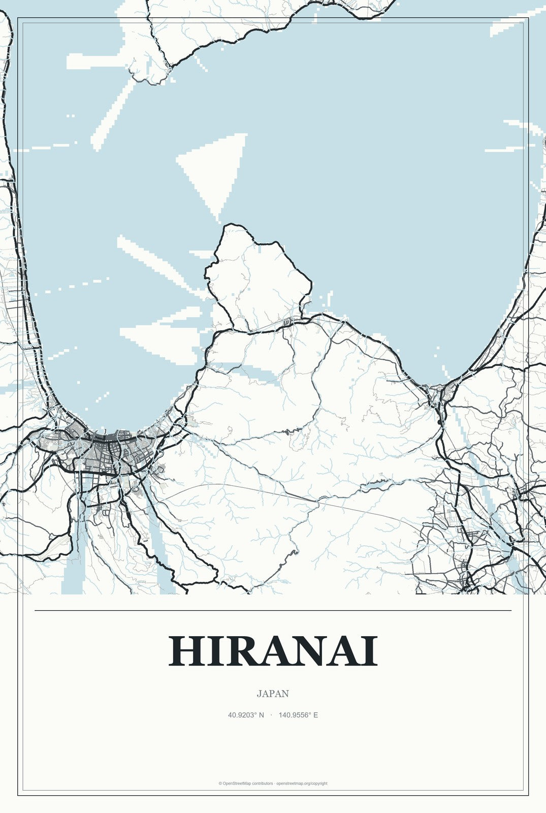Hiranai, Japan City Map Aluminum Sign in Gallery Air style