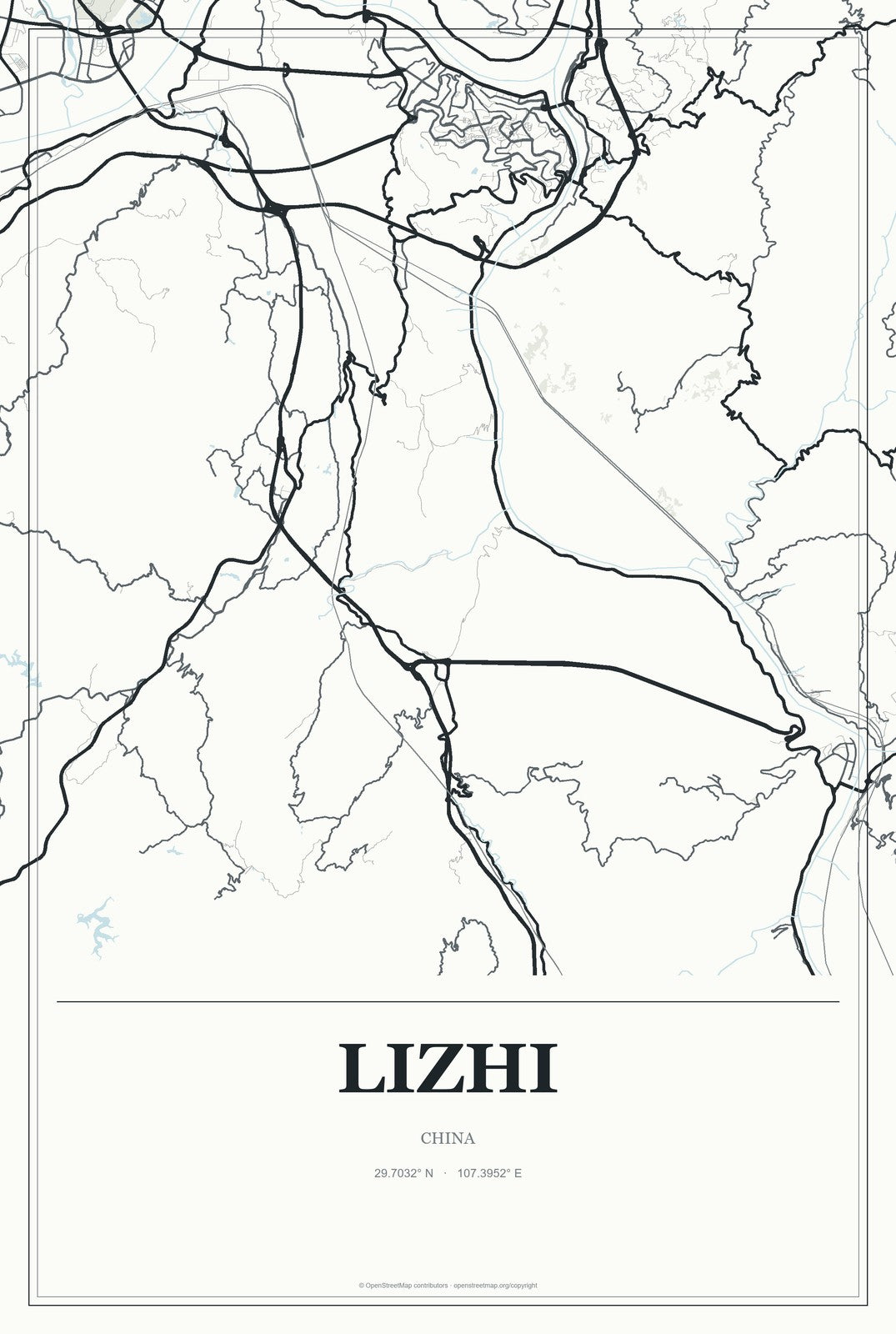 Lizhi, China City Map Aluminum Sign in Gallery Air style