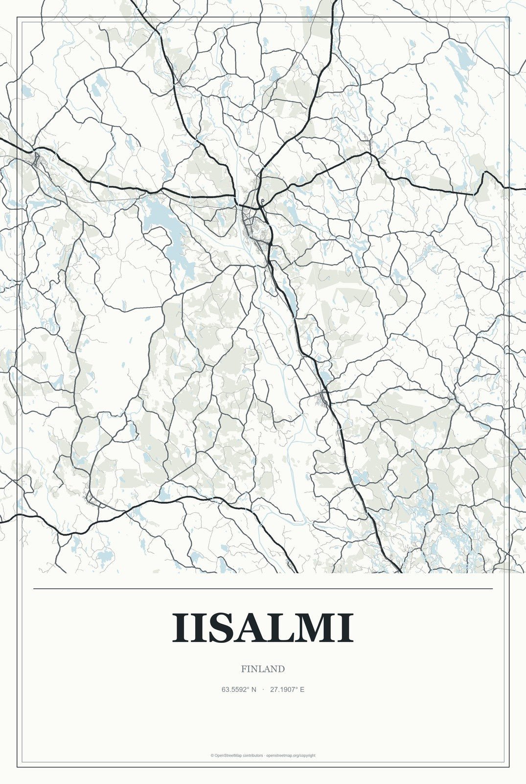Iisalmi, Finland City Map Aluminum Sign in Gallery Air style