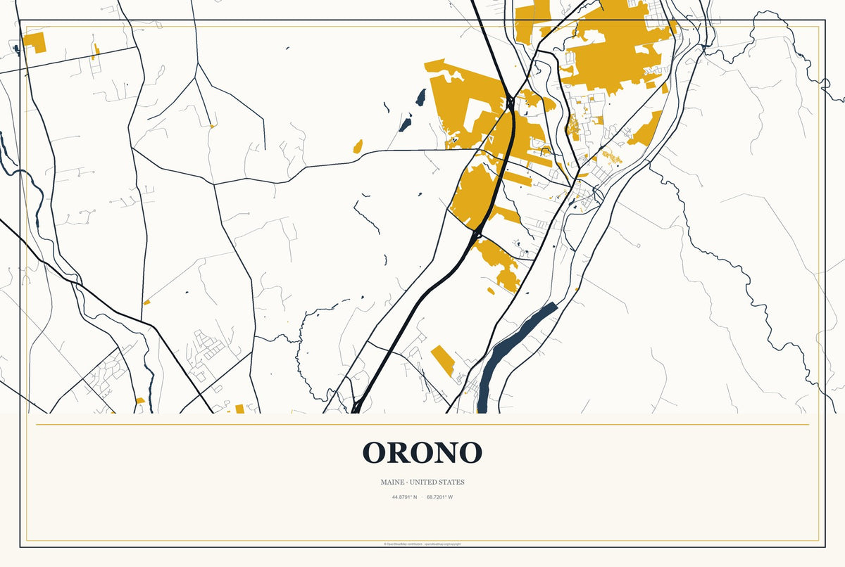 Orono, Maine City Map Aluminum Sign in Citrine Modern style