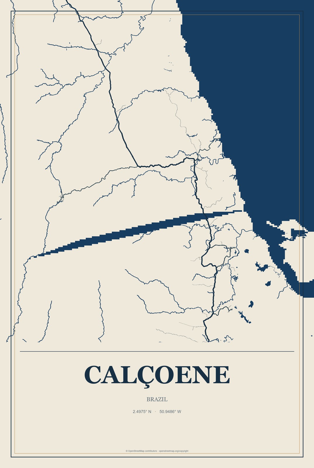 Calçoene, Brazil City Map Aluminum Sign in Coastal Cutout style