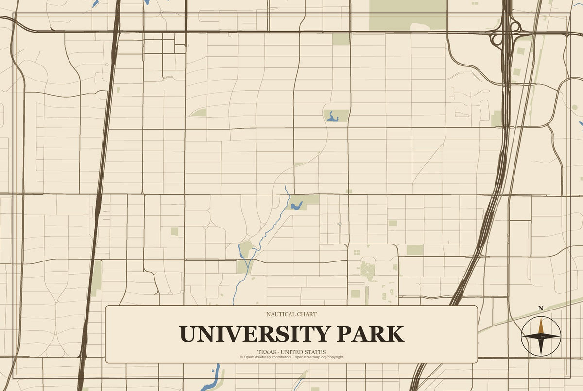 University Park, Texas City Map Aluminum Sign in Heritage Nautical style