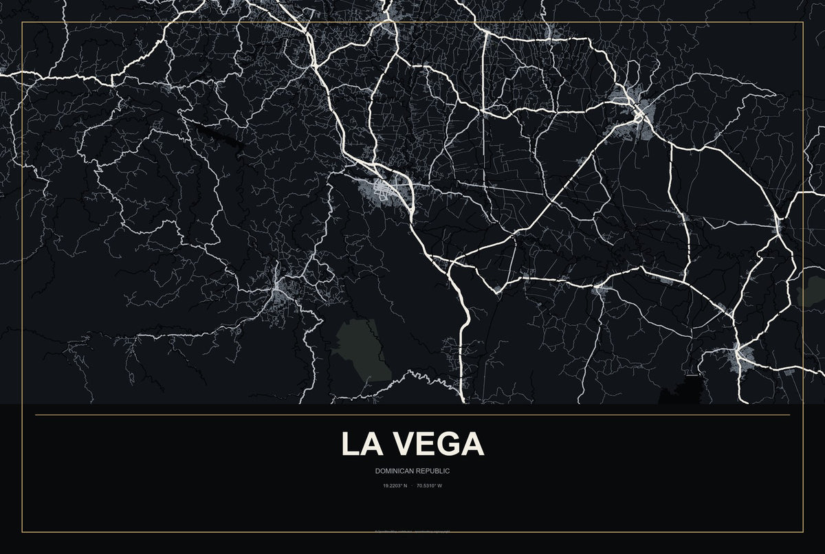 La Vega, Dominican Republic City Map Aluminum Sign in Metropolitan Noir style