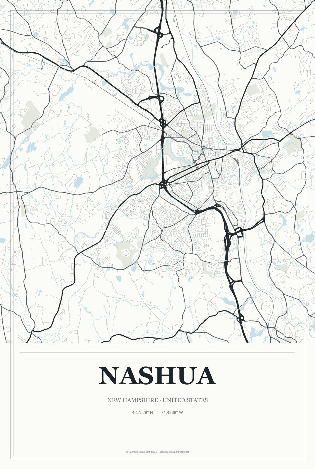 Nashua, New Hampshire City Map Aluminum Sign in Gallery Air style