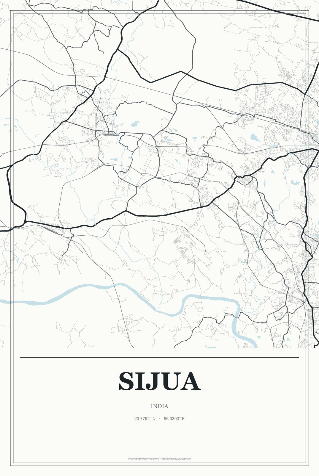 Sijua, India City Map Aluminum Sign in Gallery Air style