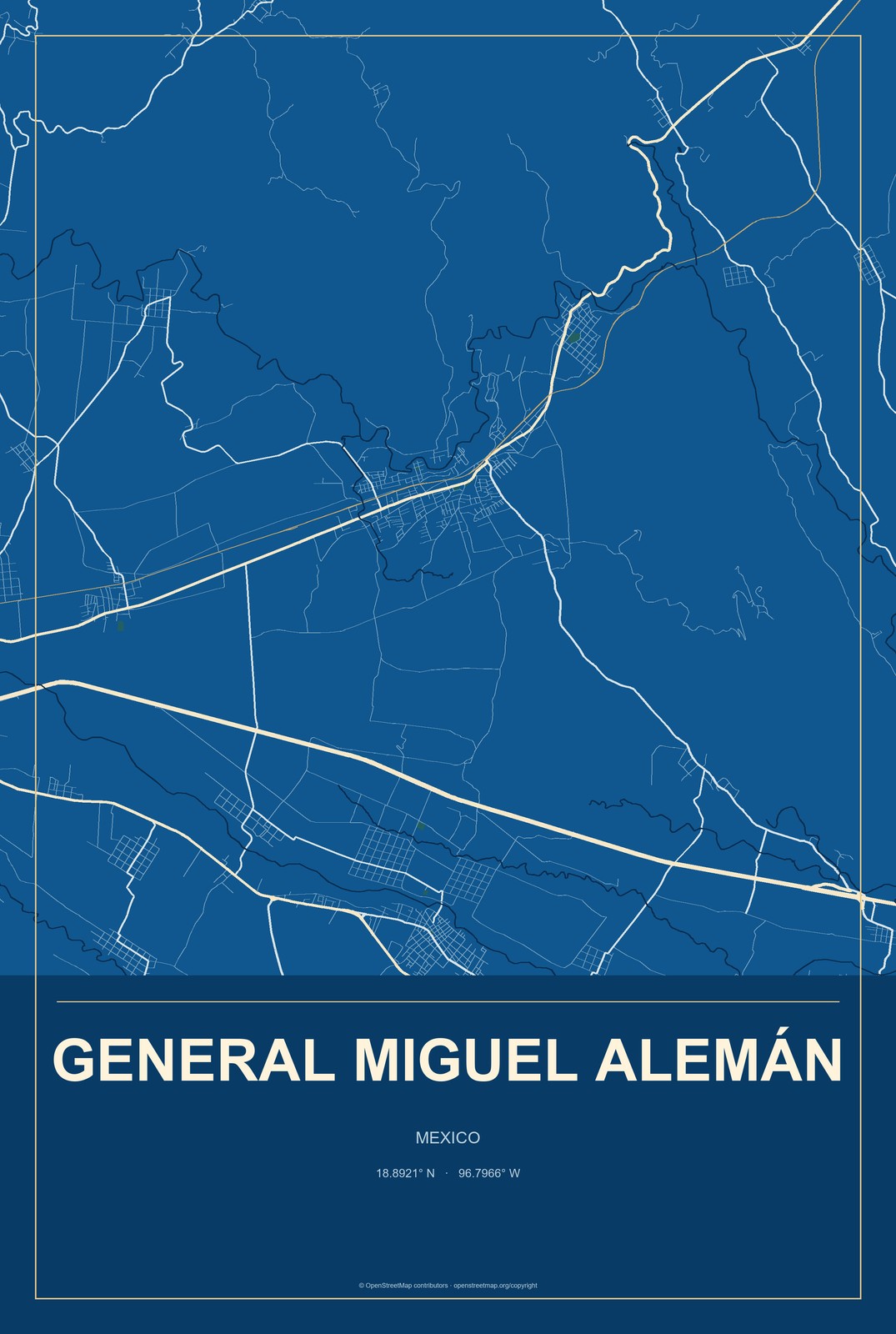 General Miguel Alemán, Mexico City Map Aluminum Sign in Harbor Cobalt style