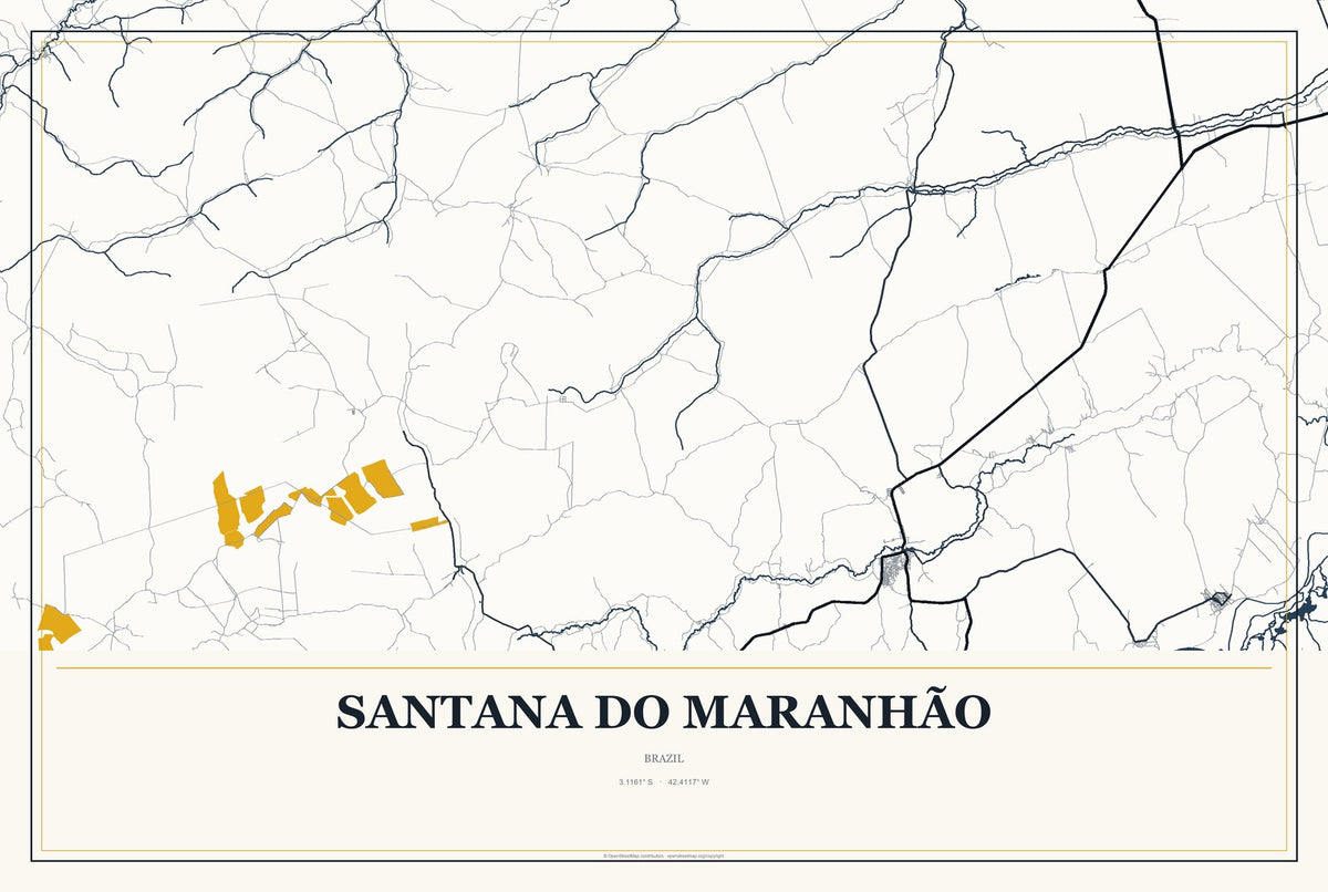 Santana do Maranhão, Brazil City Map Aluminum Sign in Citrine Modern style