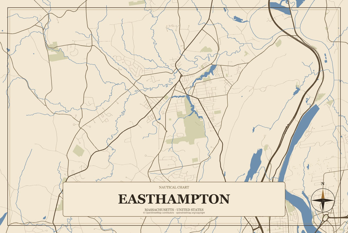 Easthampton, Massachusetts City Map Aluminum Sign in Heritage Nautical style