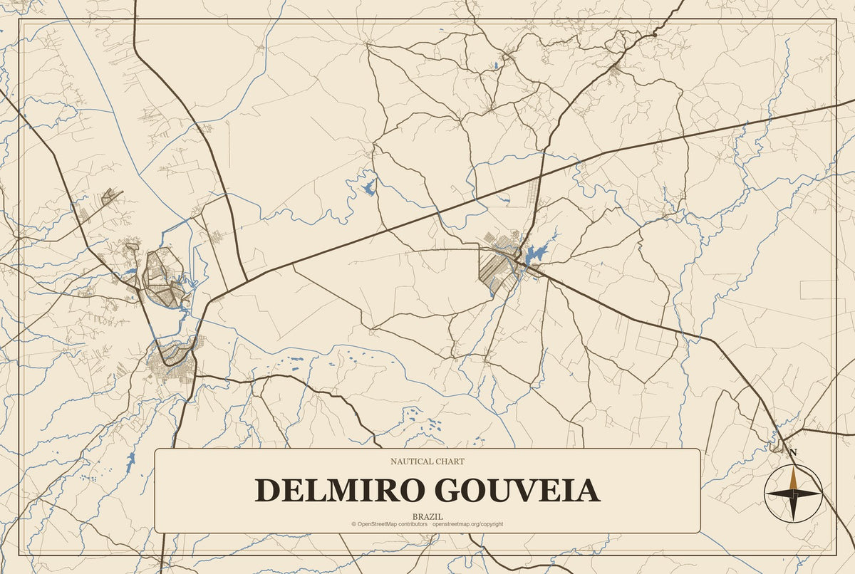 Delmiro Gouveia, Brazil City Map Aluminum Sign in Heritage Nautical style