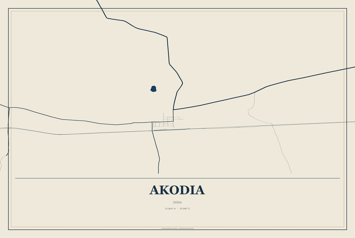 Akodia, India City Map Aluminum Sign in Coastal Cutout style