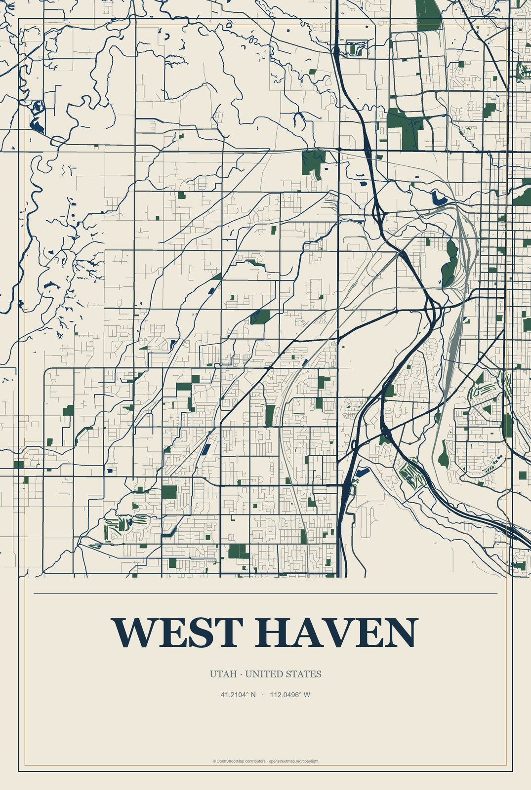 West Haven, Utah City Map Aluminum Sign in Coastal Cutout style