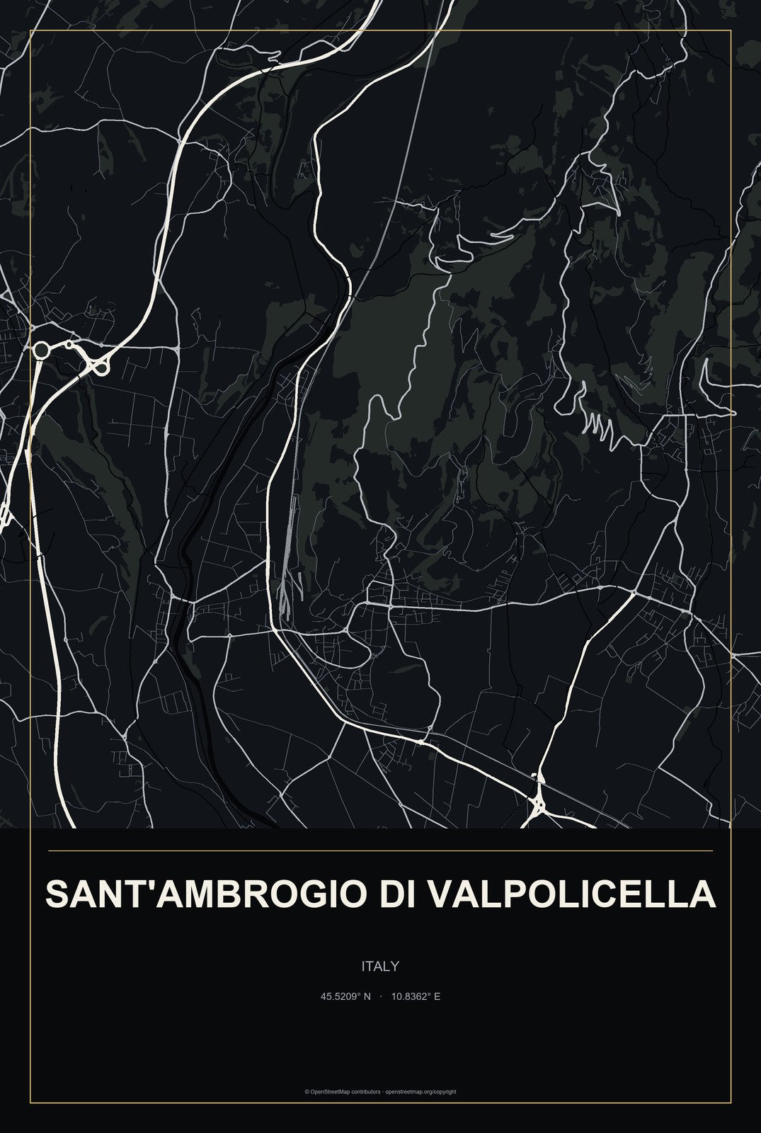 Sant'Ambrogio di Valpolicella, Italy City Map Aluminum Sign in Metropolitan Noir style