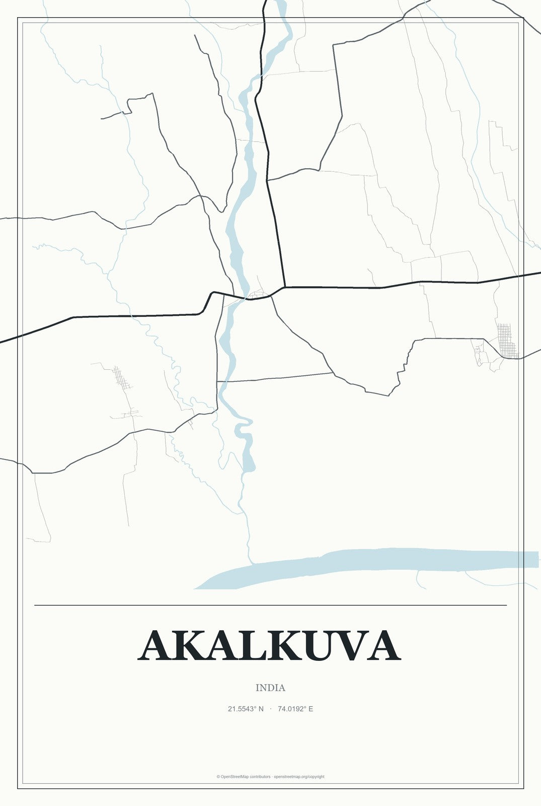 Akalkuva, India City Map Aluminum Sign in Gallery Air style
