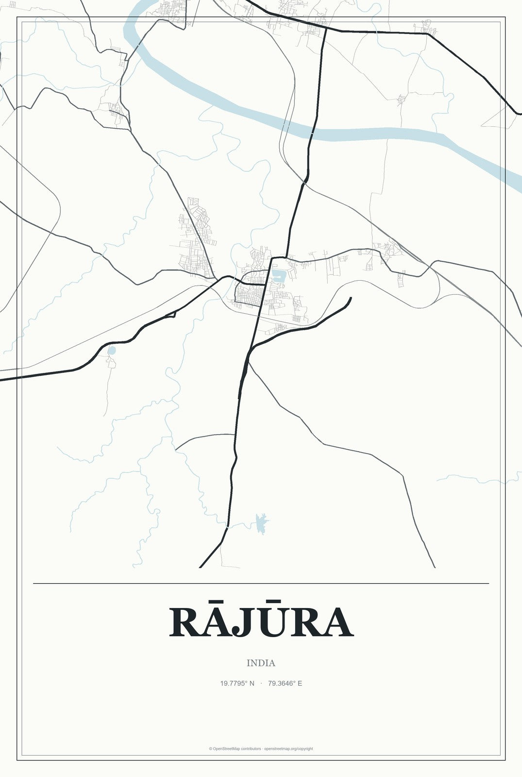 Rājūra, India City Map Aluminum Sign in Gallery Air style