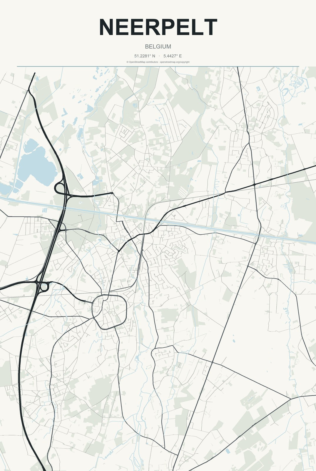 Neerpelt, Belgium City Map Aluminum Sign in Headline Atlas style
