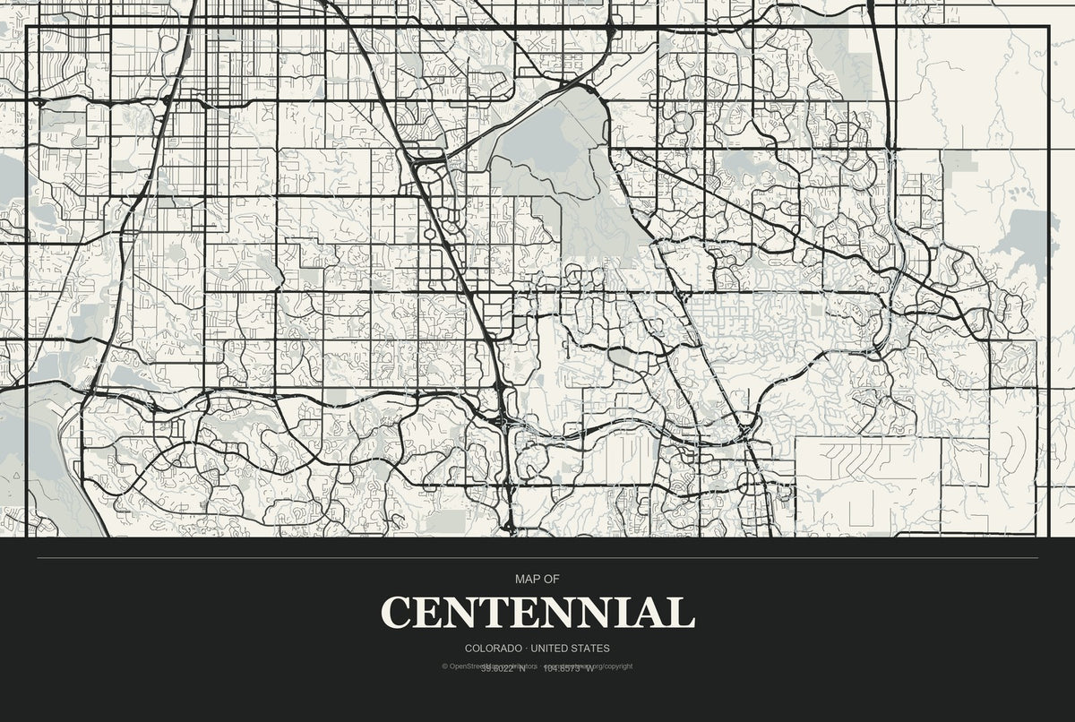 Centennial, Colorado City Map Aluminum Sign in Museum Plaque style
